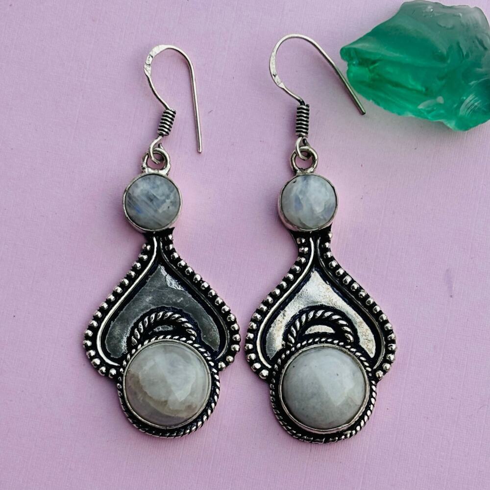 925 Sterling Rainbow Moonstone Dangle Earrings